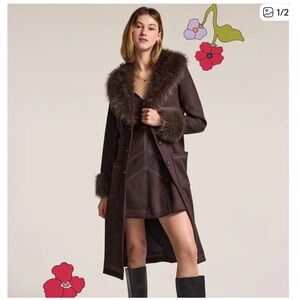 Old Navy Anna Sui Limited Edition Brown Faux Fur Coat, NWT, Small